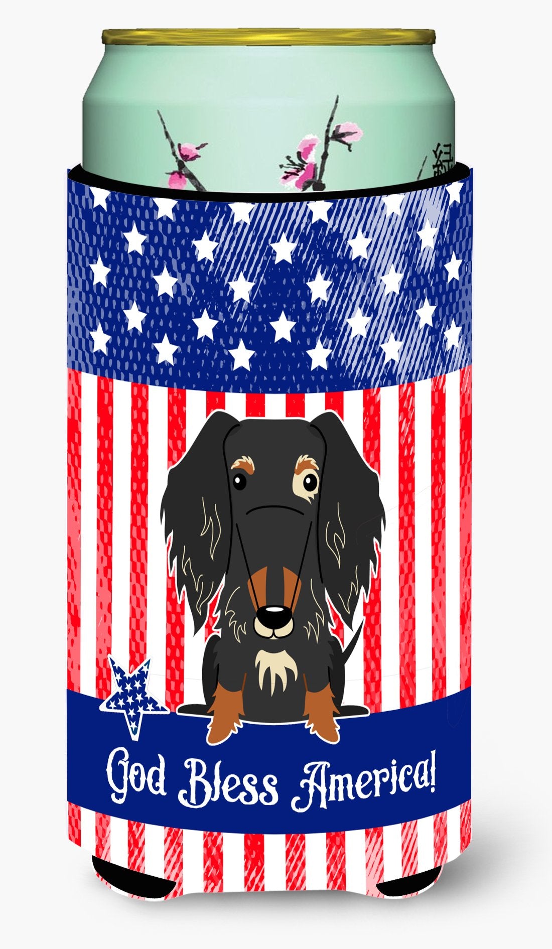 Patriotic USA Wire Haired Dachshund Dapple Tall Boy Beverage Insulator Hugger by Caroline's Treasures