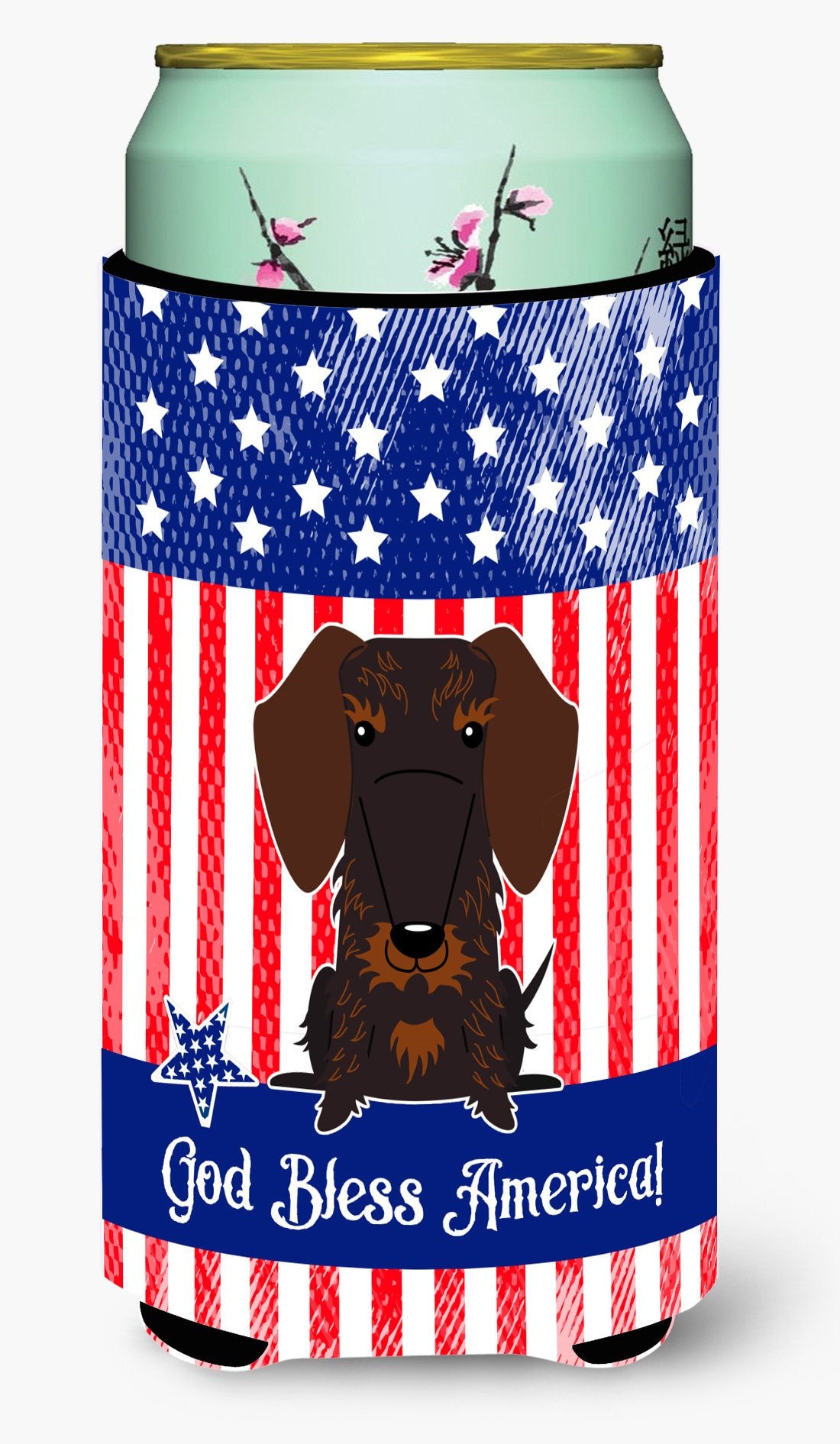 Patriotic USA Wire Haired Dachshund Chocolate Tall Boy Beverage Insulator Hugger by Caroline's Treasures