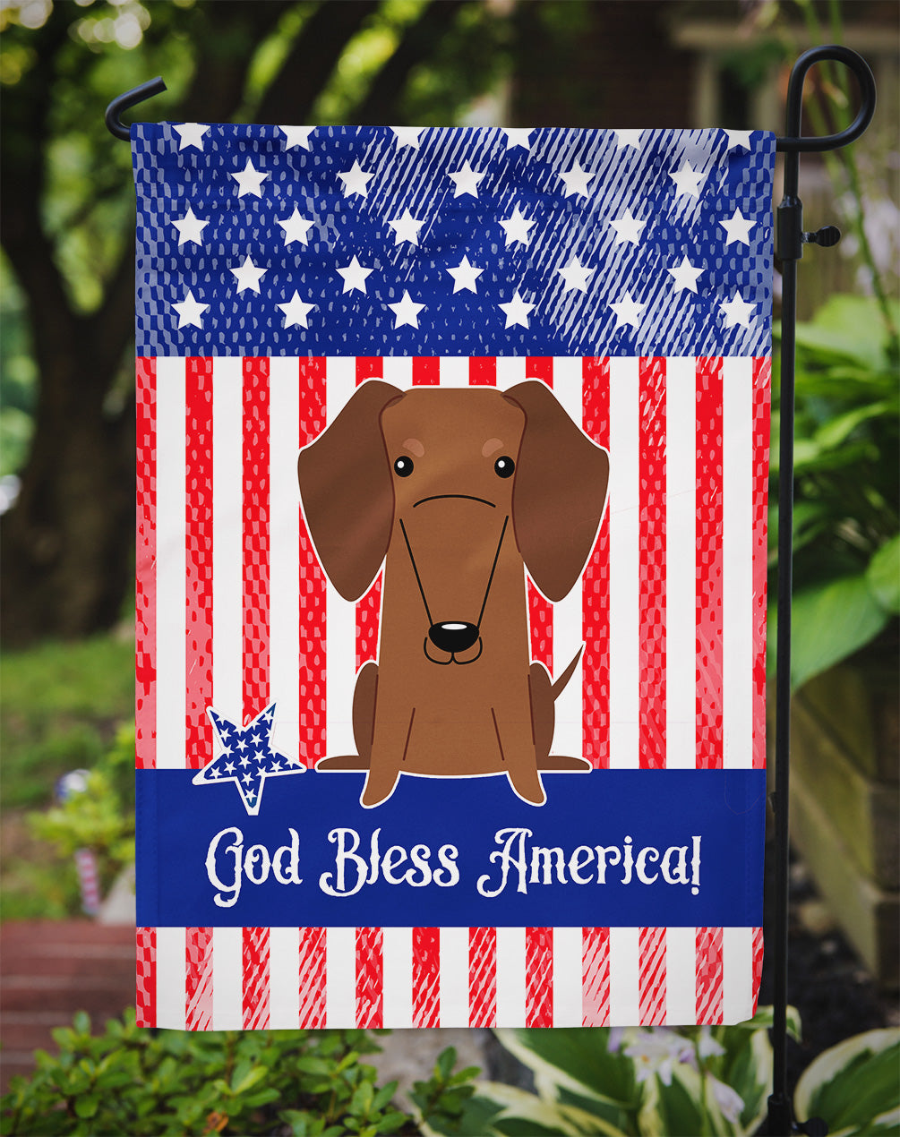 Patriotic USA Dachshund Red Brown Flag Garden Size  the-store.com.