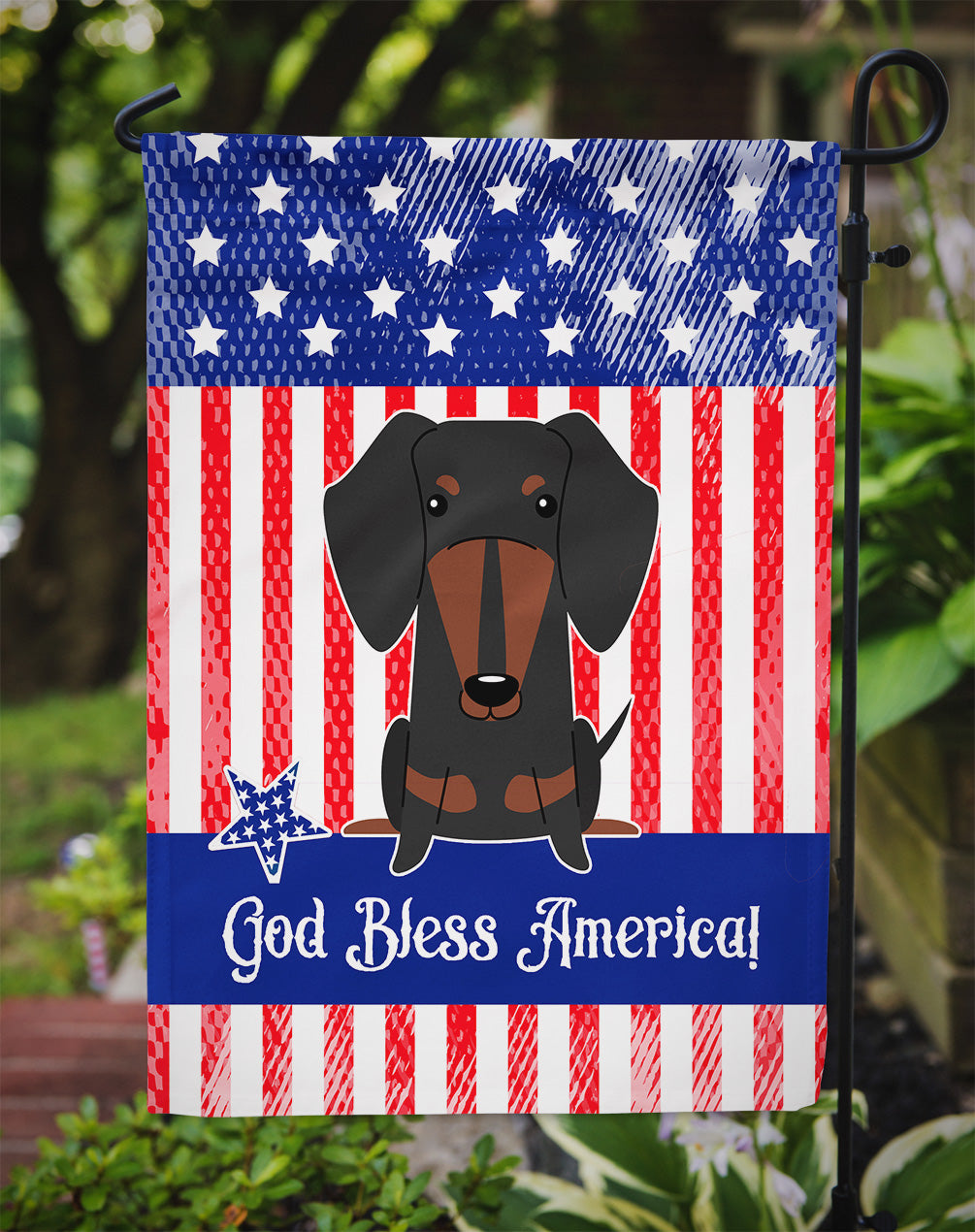 Patriotic USA Dachshund Black Tan Flag Garden Size BB3127GF  the-store.com.