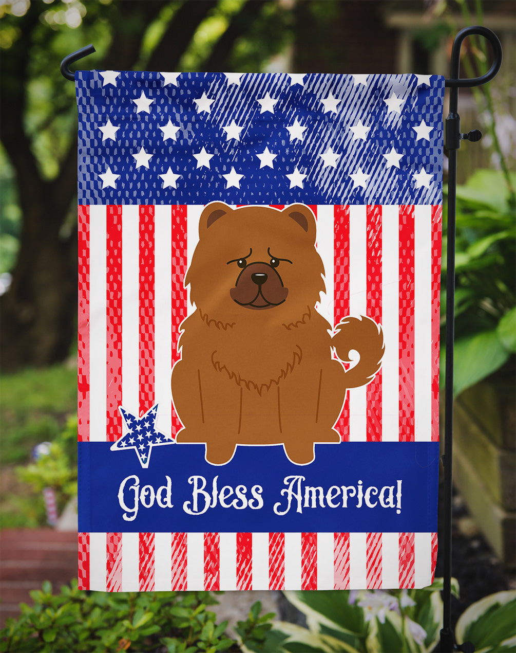 Patriotic USA Chow Chow Red Flag Garden Size  the-store.com.