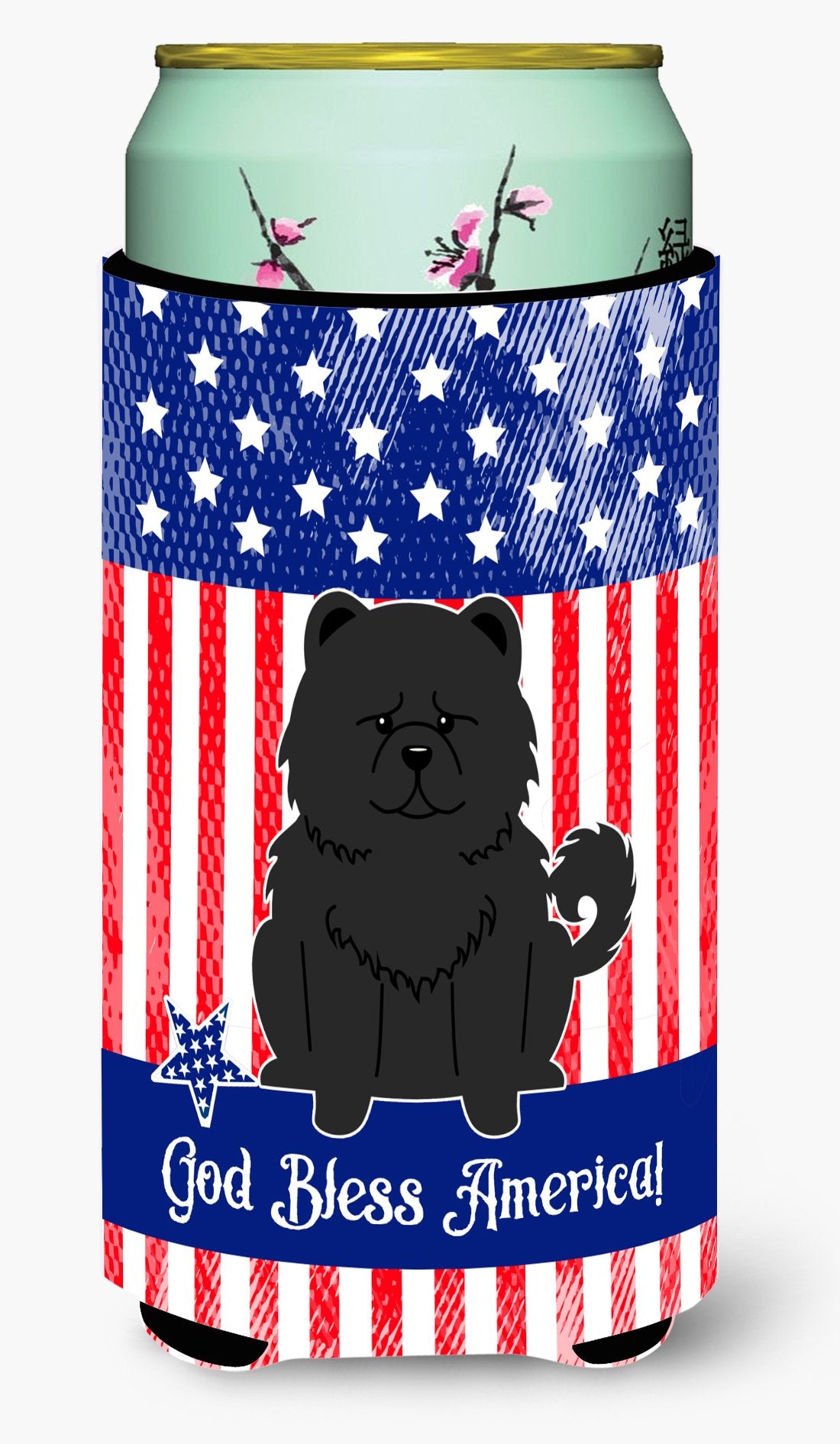 Patriotic USA Chow Chow Black Tall Boy Beverage Insulator Hugger by Caroline's Treasures