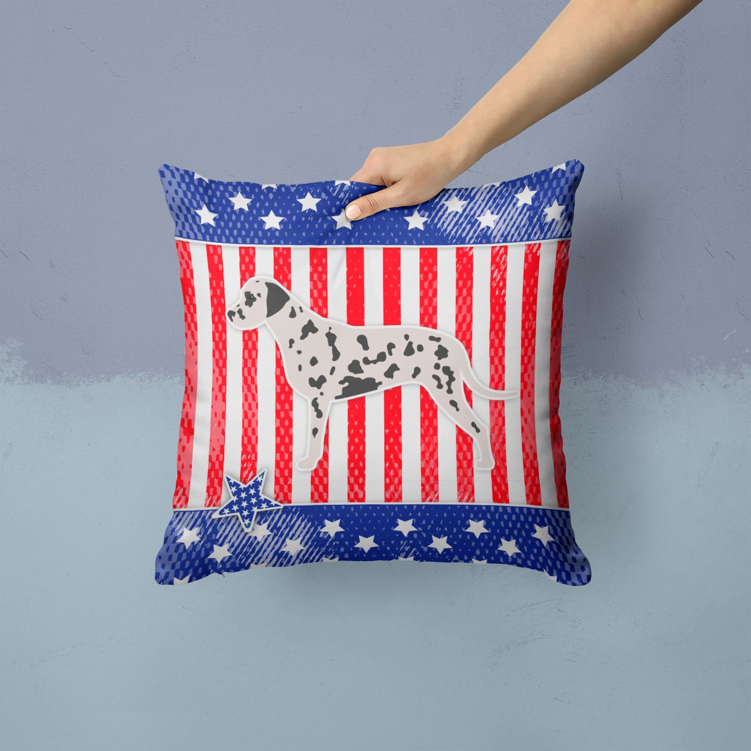 USA Patriotic Dalmatian Fabric Decorative Pillow BB3283PW1414 - the-store.com