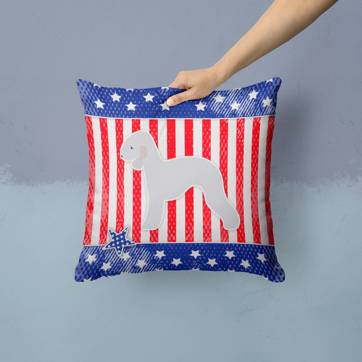 USA Patriotic Bedlington Terrier Fabric Decorative Pillow BB3294PW1414 - the-store.com