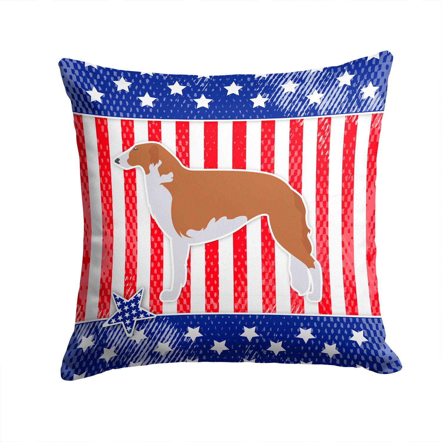 USA Patriotic Borzoi Russian Greyhound Fabric Decorative Pillow BB3299PW1414 - the-store.com