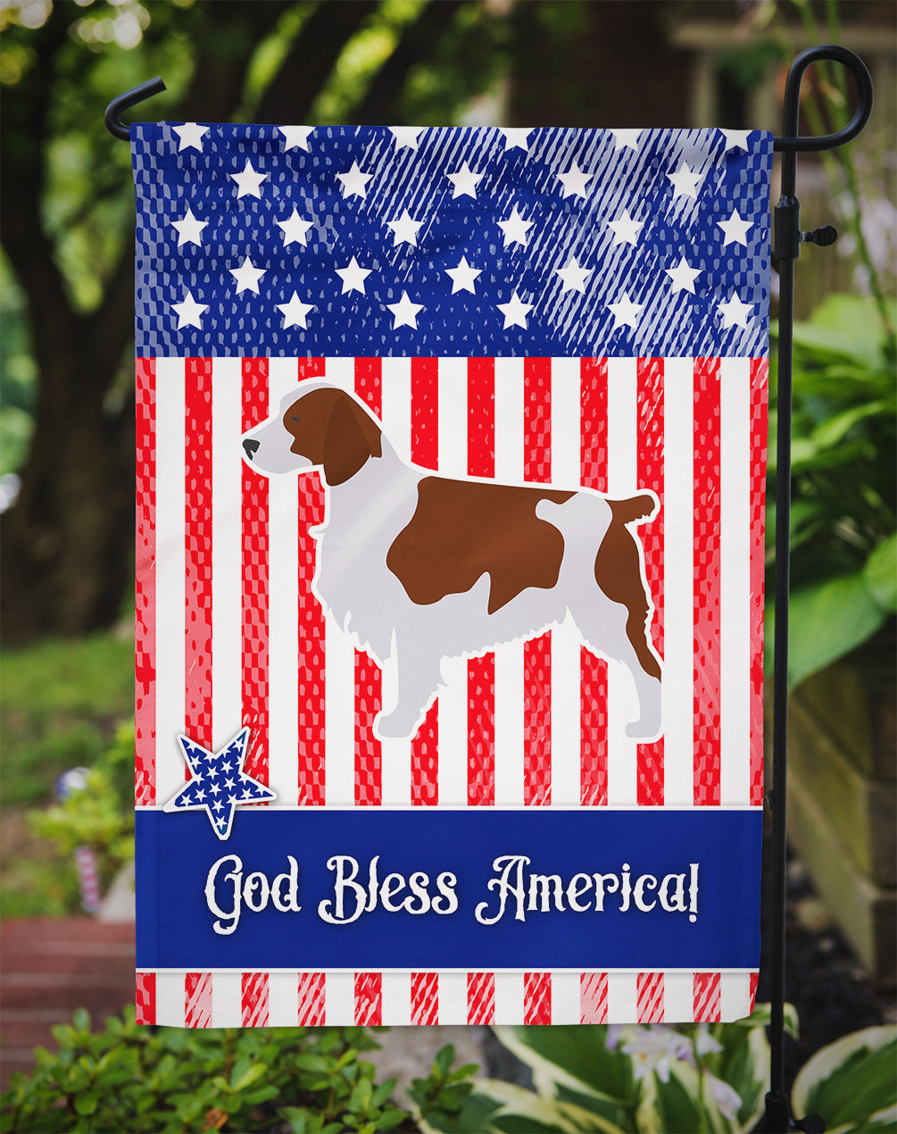 USA Patriotic Welsh Springer Spaniel Flag Garden Size BB3300GF  the-store.com.