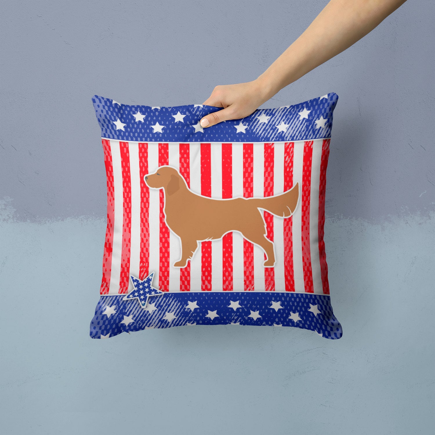 USA Patriotic Golden Retriever Fabric Decorative Pillow BB3304PW1414 - the-store.com