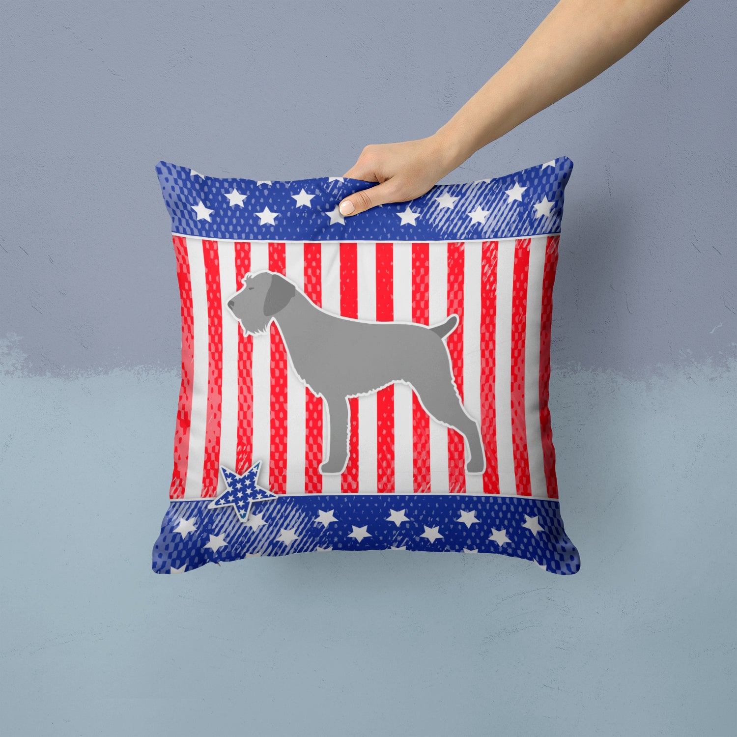 USA Patriotic German Wirehaired Pointer Fabric Decorative Pillow BB3311PW1414 - the-store.com