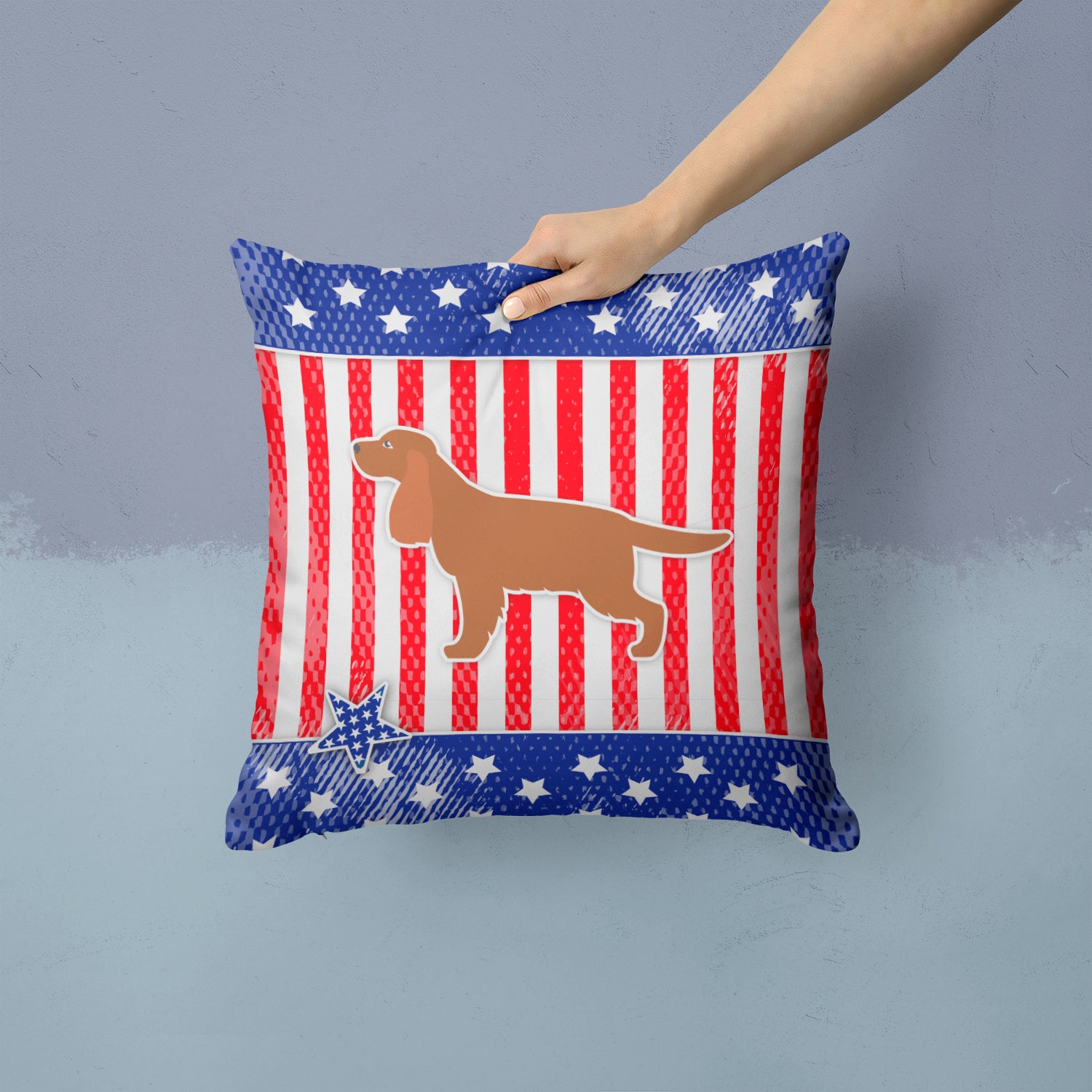 USA Patriotic English Cocker Spaniel Fabric Decorative Pillow BB3312PW1414 - the-store.com