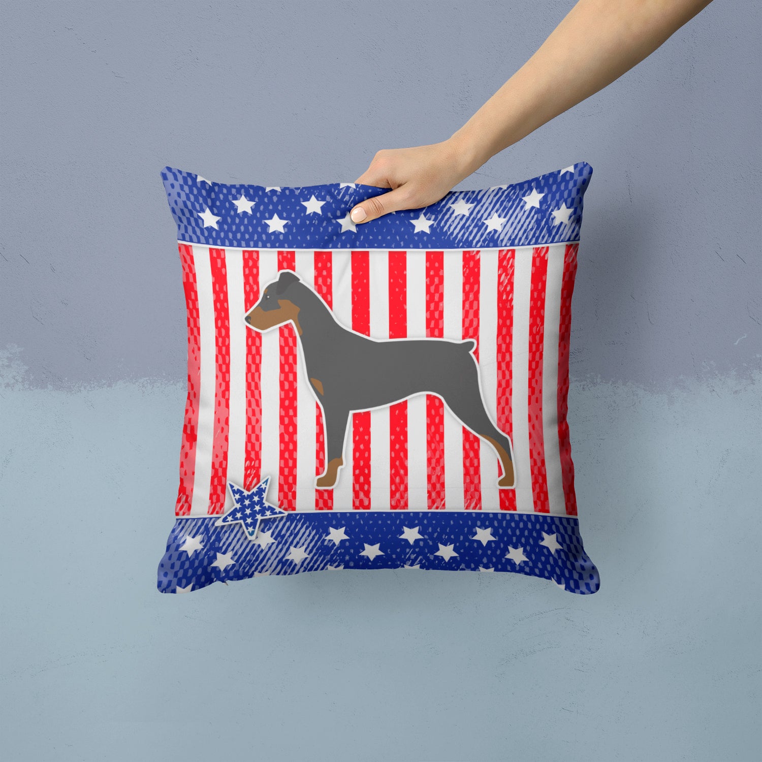 USA Patriotic German Pinscher Fabric Decorative Pillow BB3313PW1414 - the-store.com