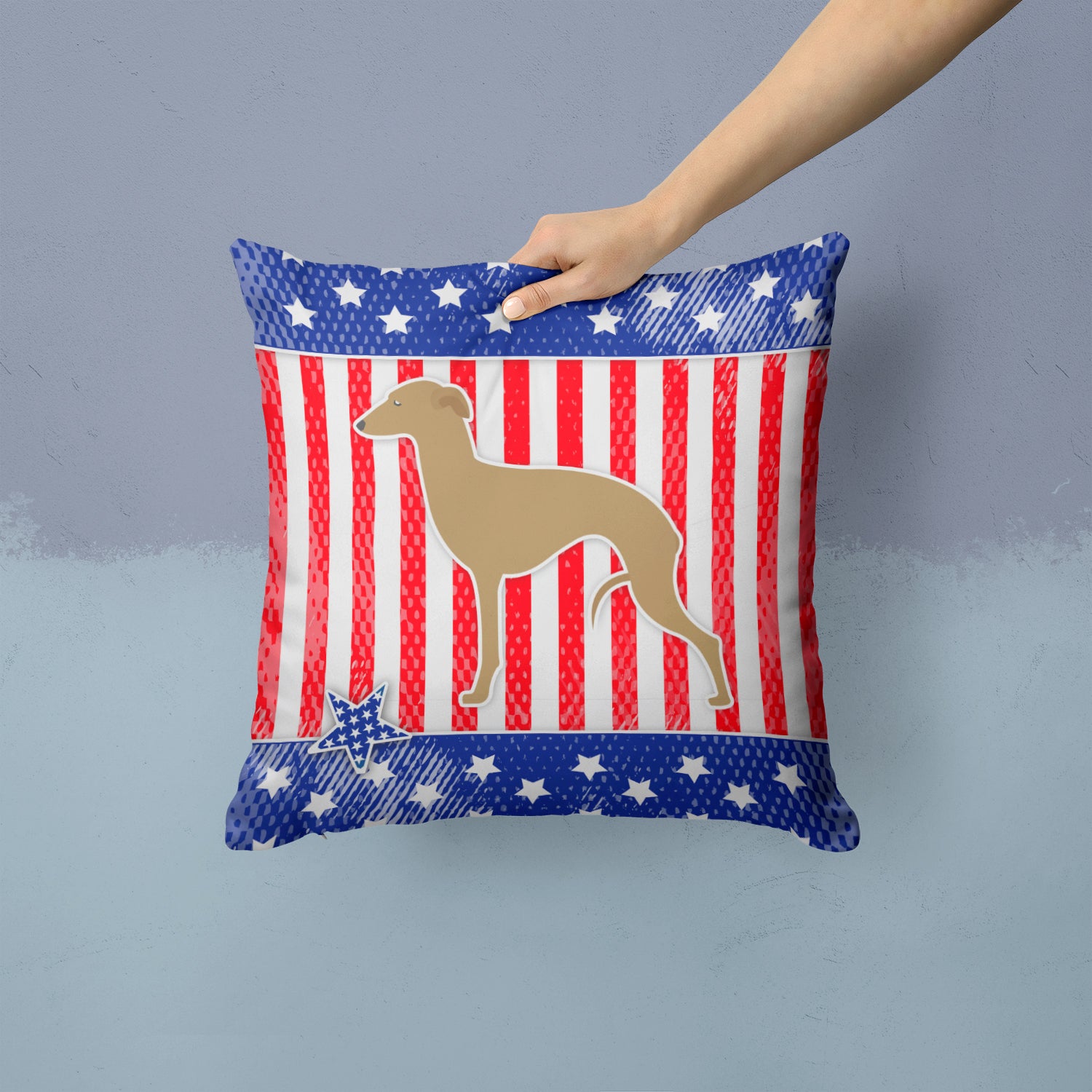 USA Patriotic Italian Greyhound Fabric Decorative Pillow BB3314PW1414 - the-store.com