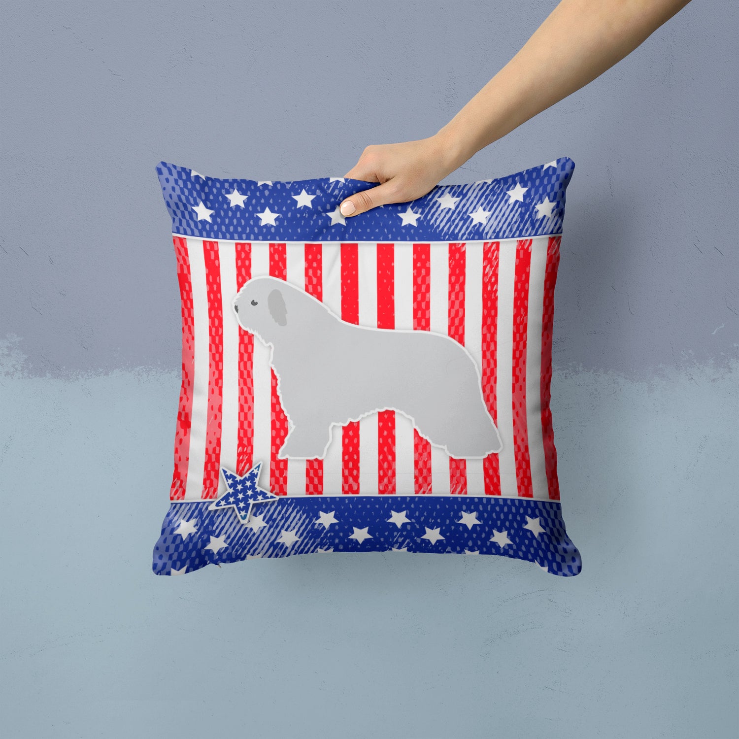 USA Patriotic Spanish Water Dog Fabric Decorative Pillow BB3315PW1414 - the-store.com