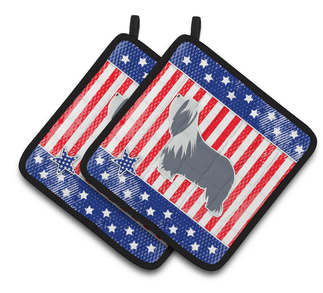 USA Patriotic Bearded Collie Pair of Pot Holders BB3317PTHD by Caroline&#39;s Treasures