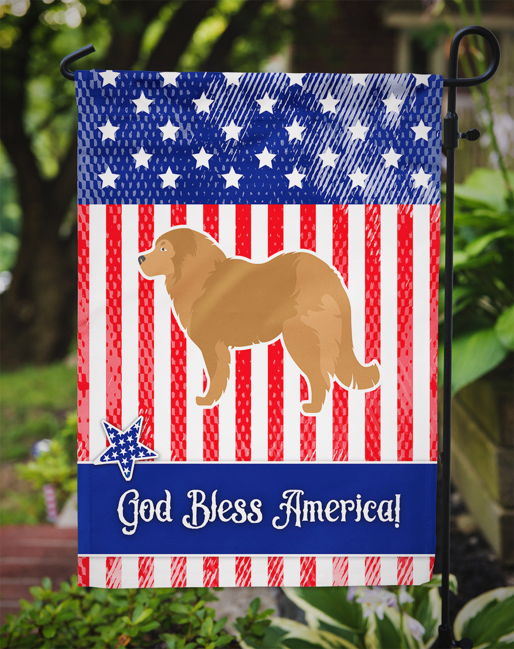 USA Patriotic Caucasian Shepherd Dog Flag Garden Size BB3325GF  the-store.com.