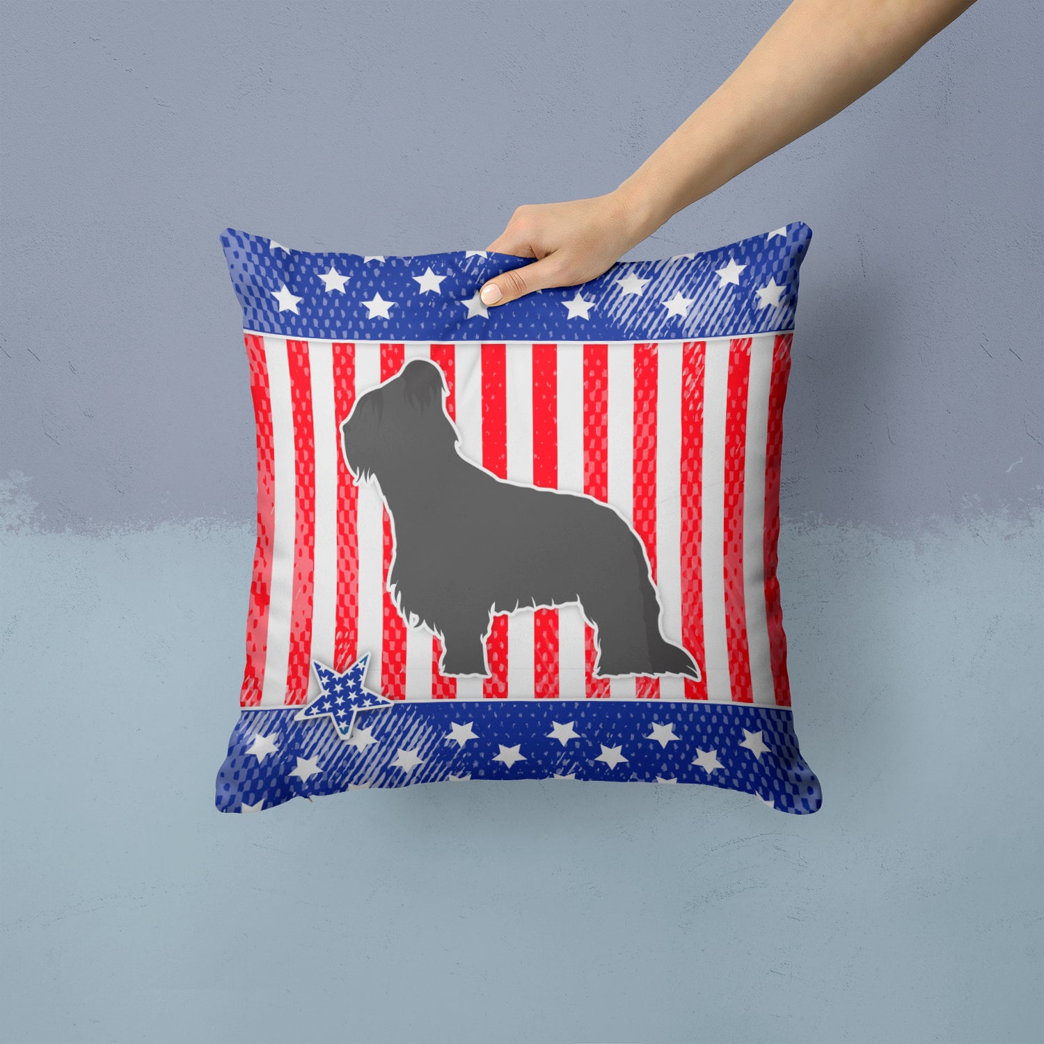 USA Patriotic Briard Fabric Decorative Pillow BB3326PW1414 - the-store.com