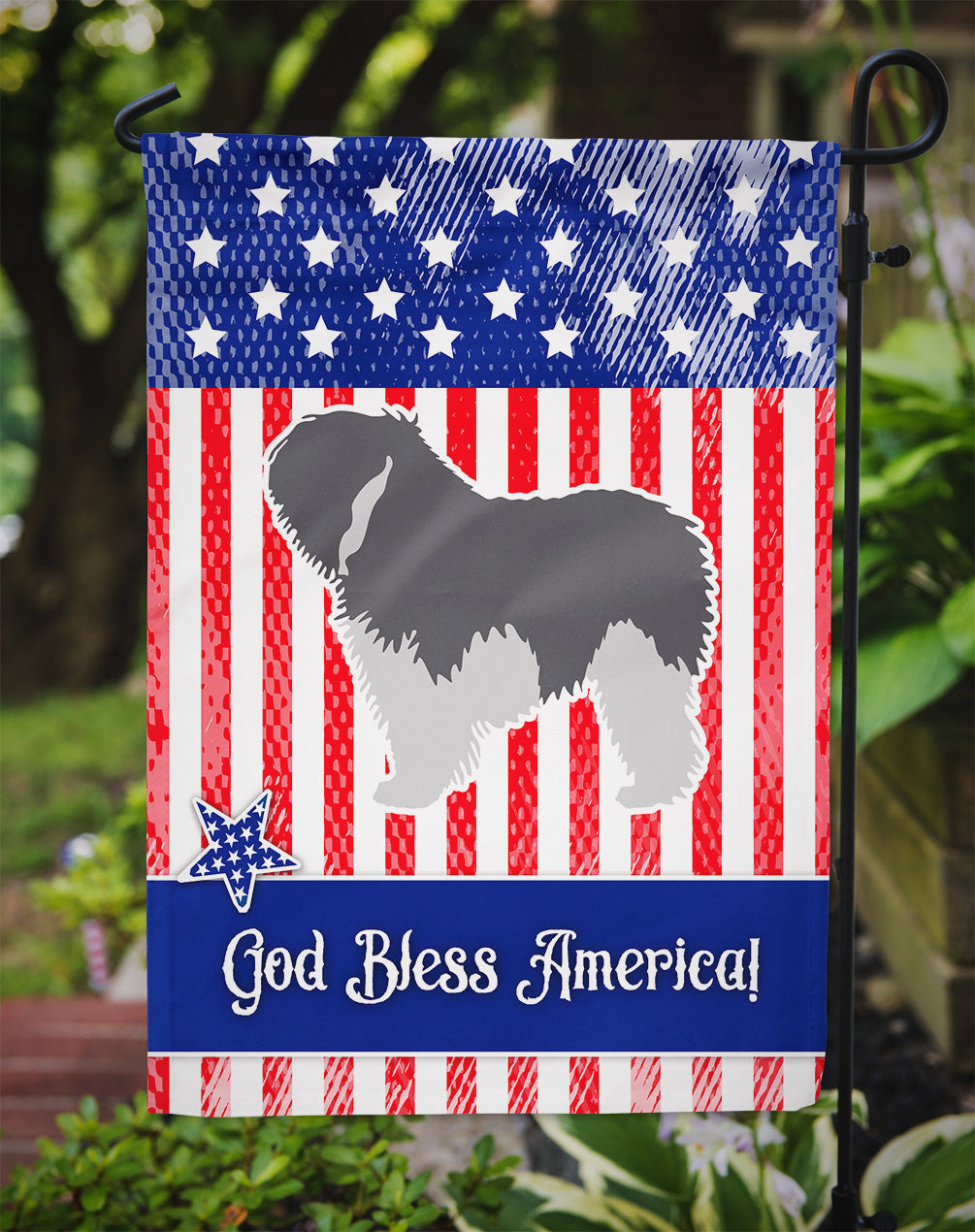 USA Patriotic Polish Lowland Sheepdog Dog Flag Garden Size BB3332GF  the-store.com.