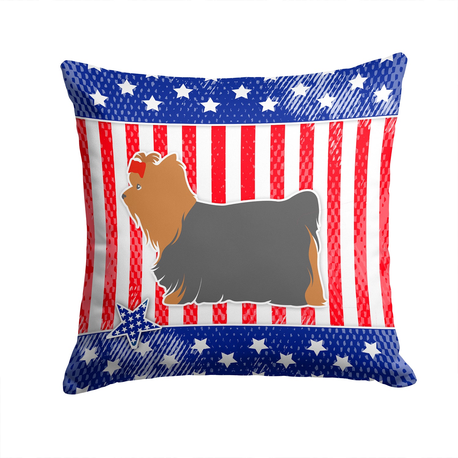 USA Patriotic Yorkshire Terrier Yorkie Fabric Decorative Pillow BB3334PW1414 - the-store.com