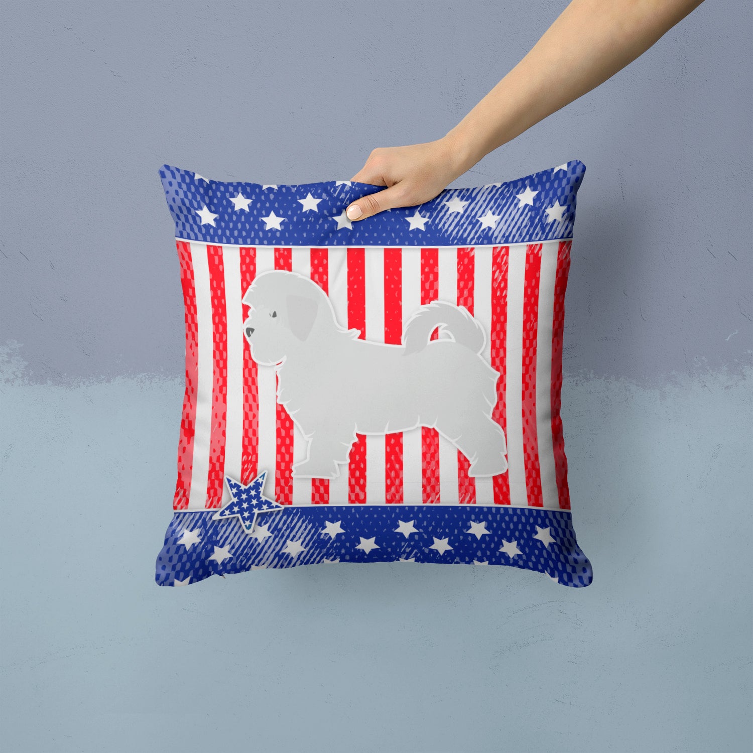 USA Patriotic Maltese Fabric Decorative Pillow BB3336PW1414 - the-store.com