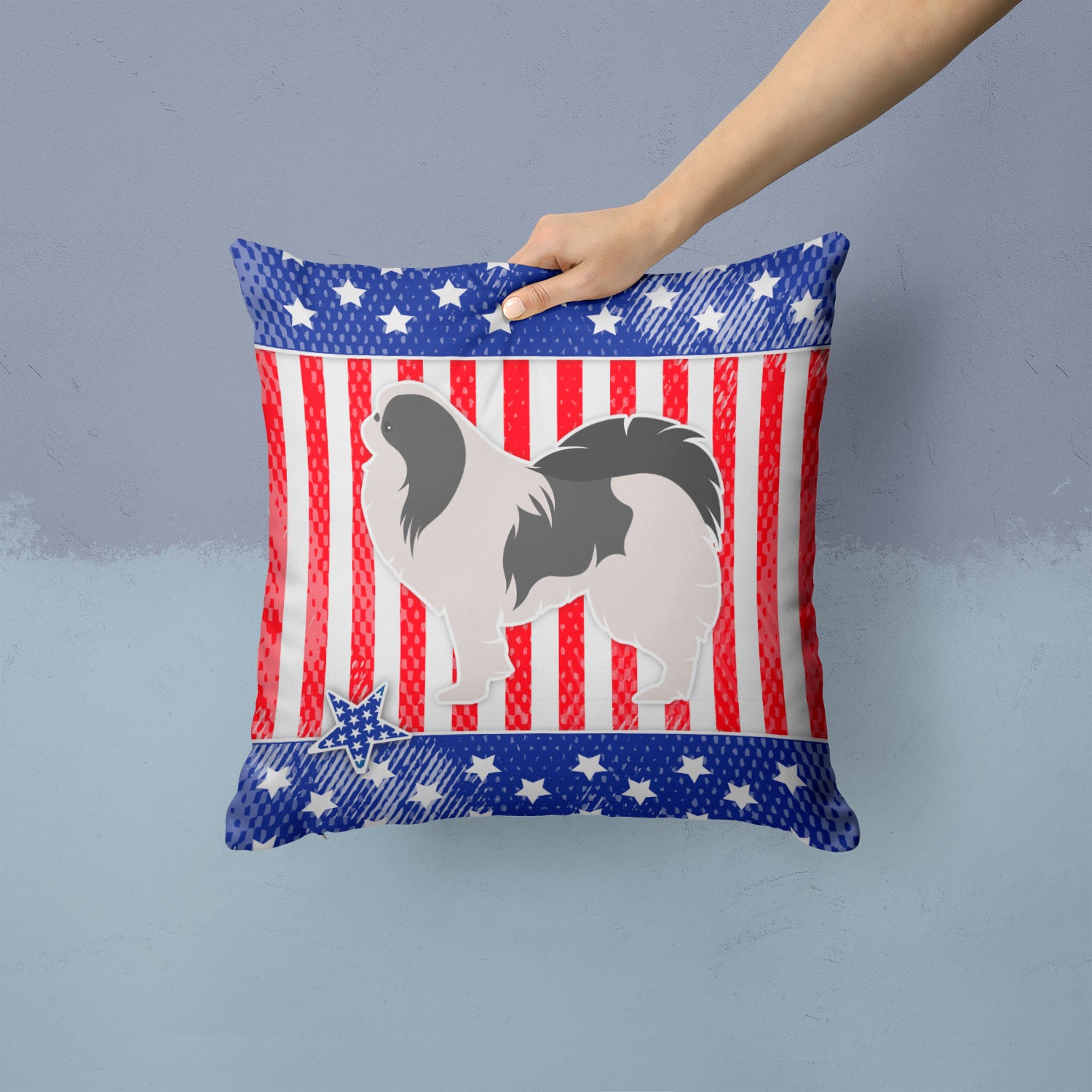 USA Patriotic Japanese Chin Fabric Decorative Pillow BB3337PW1414 - the-store.com