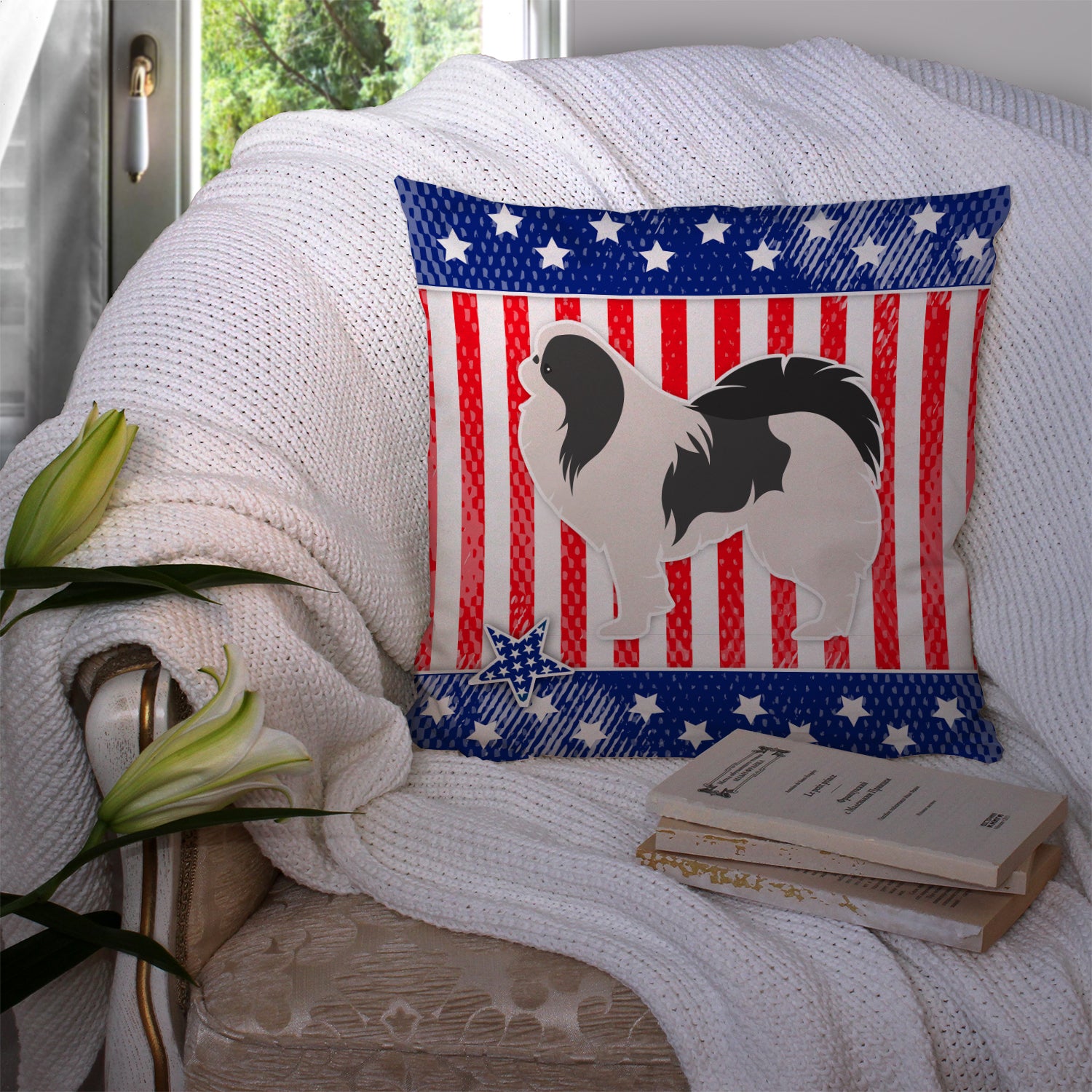 USA Patriotic Japanese Chin Fabric Decorative Pillow BB3337PW1414 - the-store.com