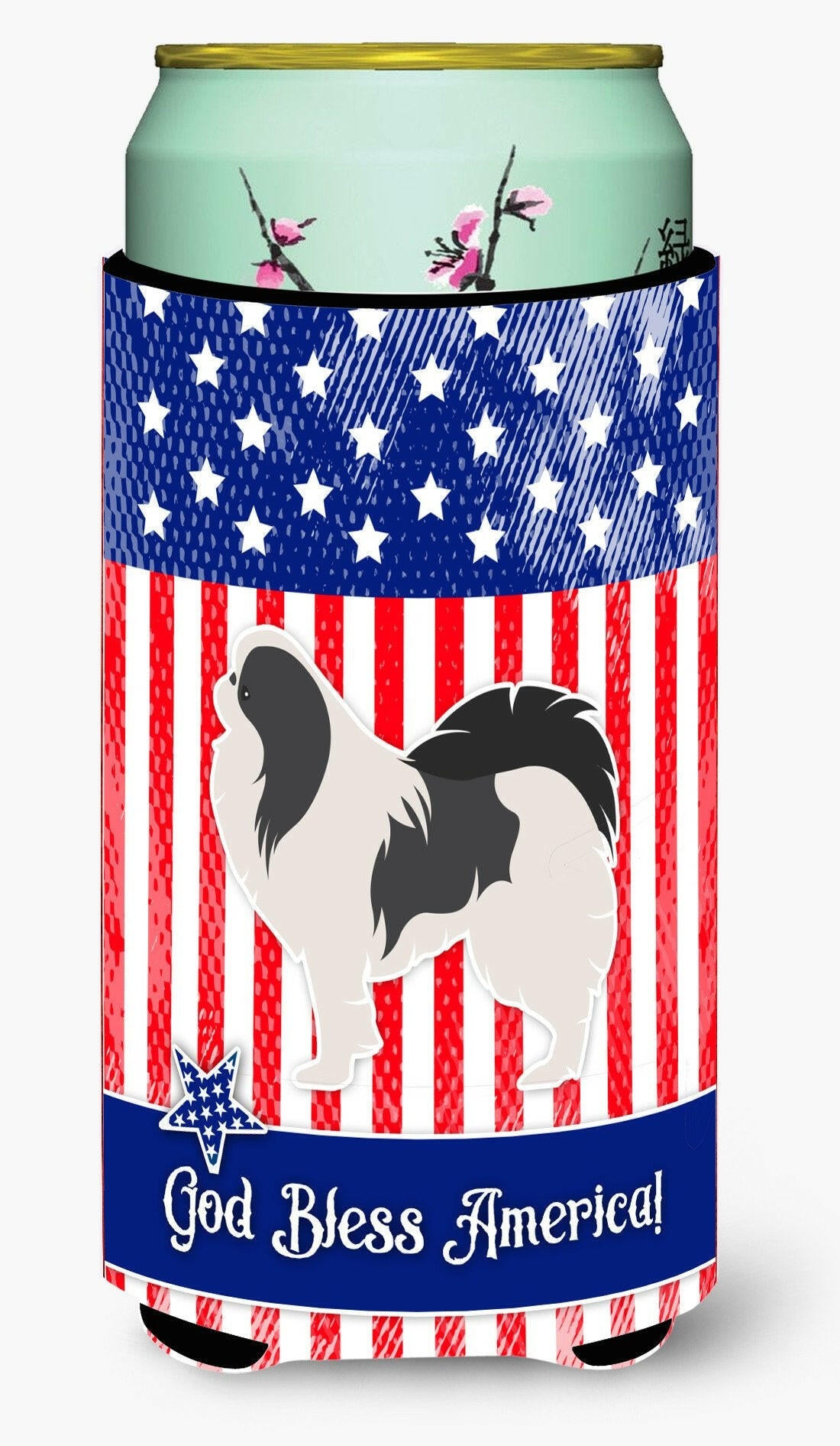 USA Patriotic Japanese Chin Tall Boy Beverage Insulator Hugger BB3337TBC by Caroline's Treasures