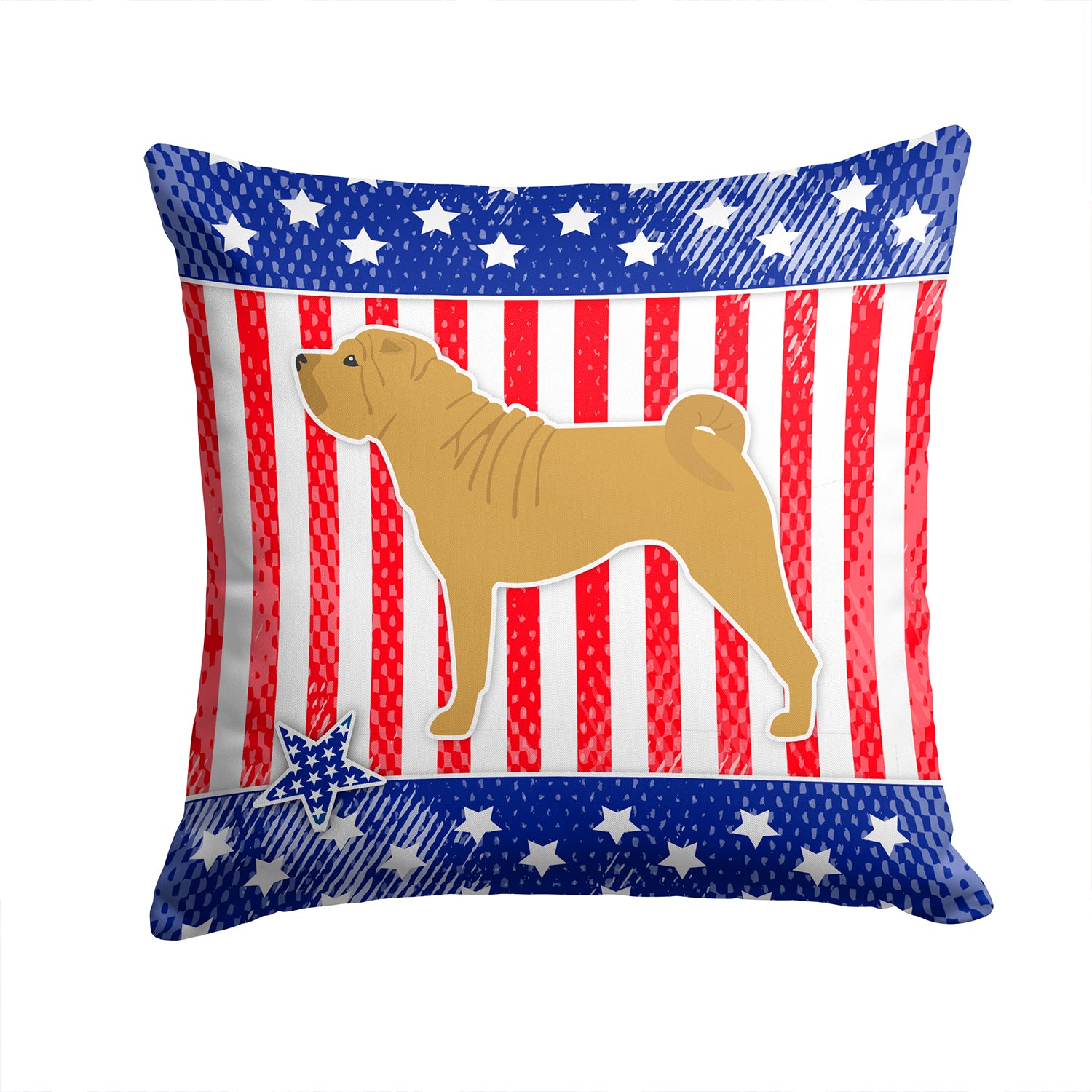 USA Patriotic Shar Pei Fabric Decorative Pillow BB3352PW1414 - the-store.com