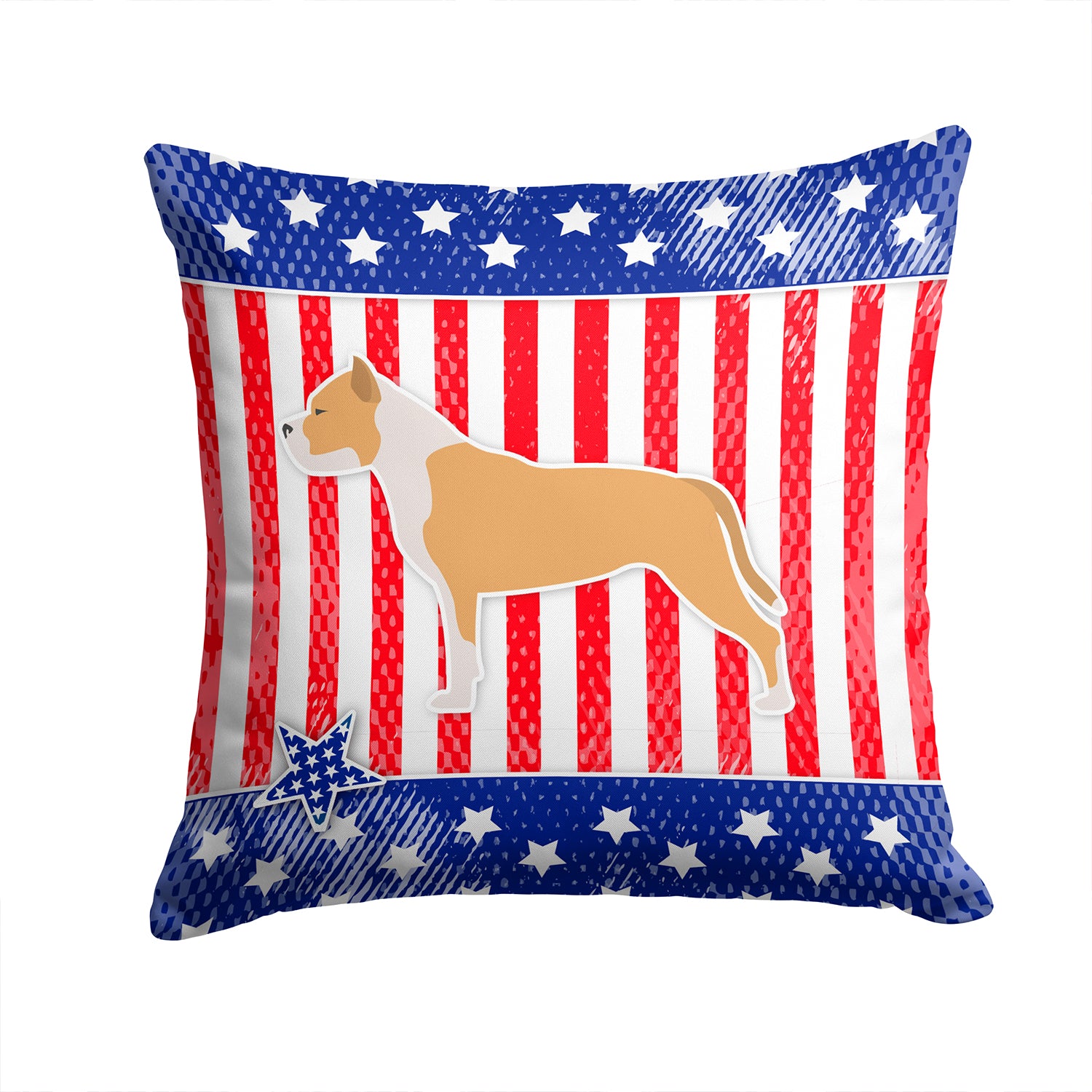 USA Patriotic Staffordshire Bull Terrier Fabric Decorative Pillow BB3354PW1414 - the-store.com