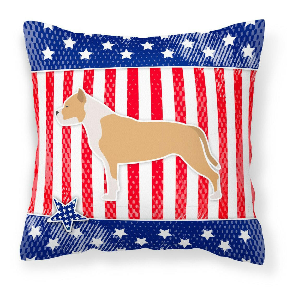 USA Patriotic Staffordshire Bull Terrier Fabric Decorative Pillow BB3354PW1818 by Caroline's Treasures