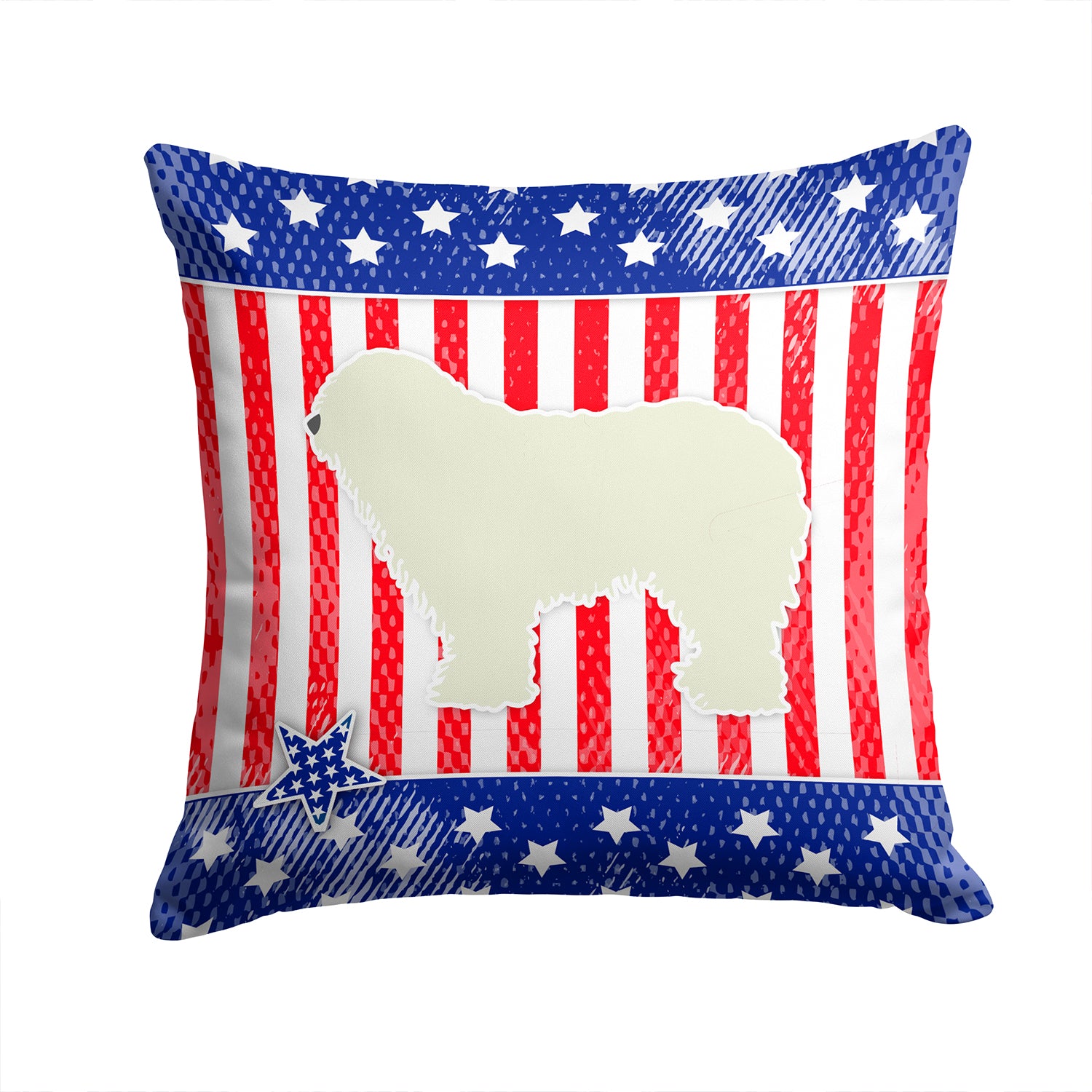 USA Patriotic Komondor Fabric Decorative Pillow BB3355PW1414 - the-store.com