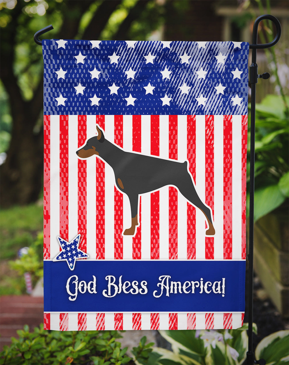 USA Patriotic Doberman Pinscher Flag Garden Size BB3360GF  the-store.com.