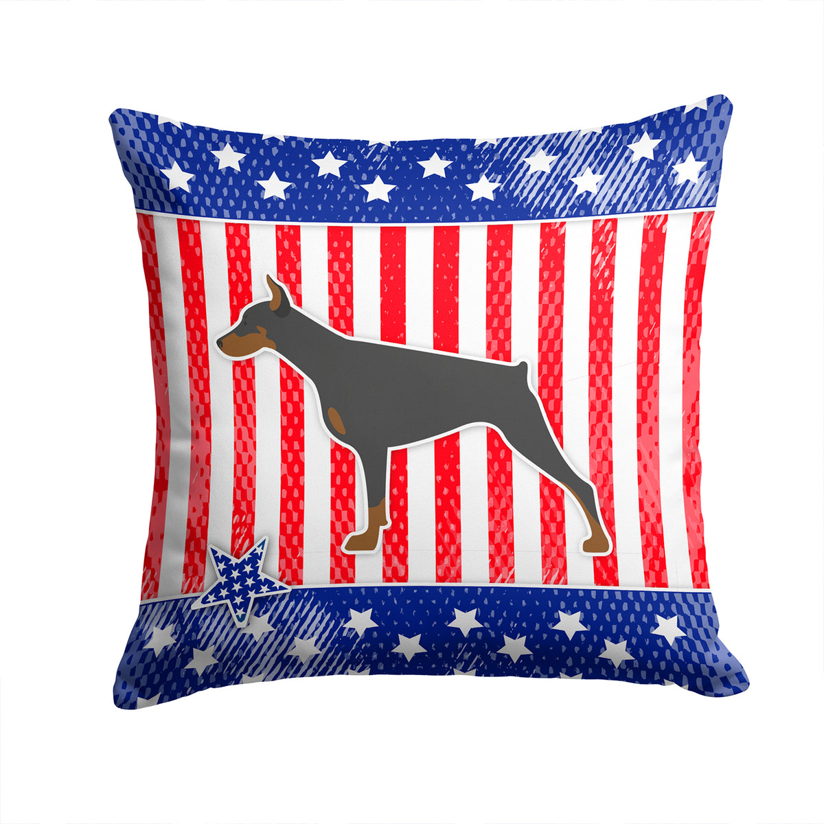 USA Patriotic Doberman Pinscher Fabric Decorative Pillow BB3360PW1414 - the-store.com