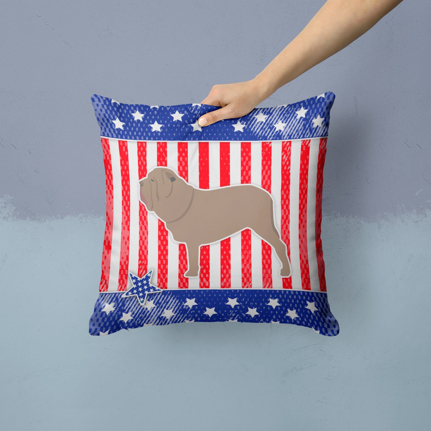 USA Patriotic Neapolitan Mastiff Fabric Decorative Pillow BB3365PW1414 - the-store.com