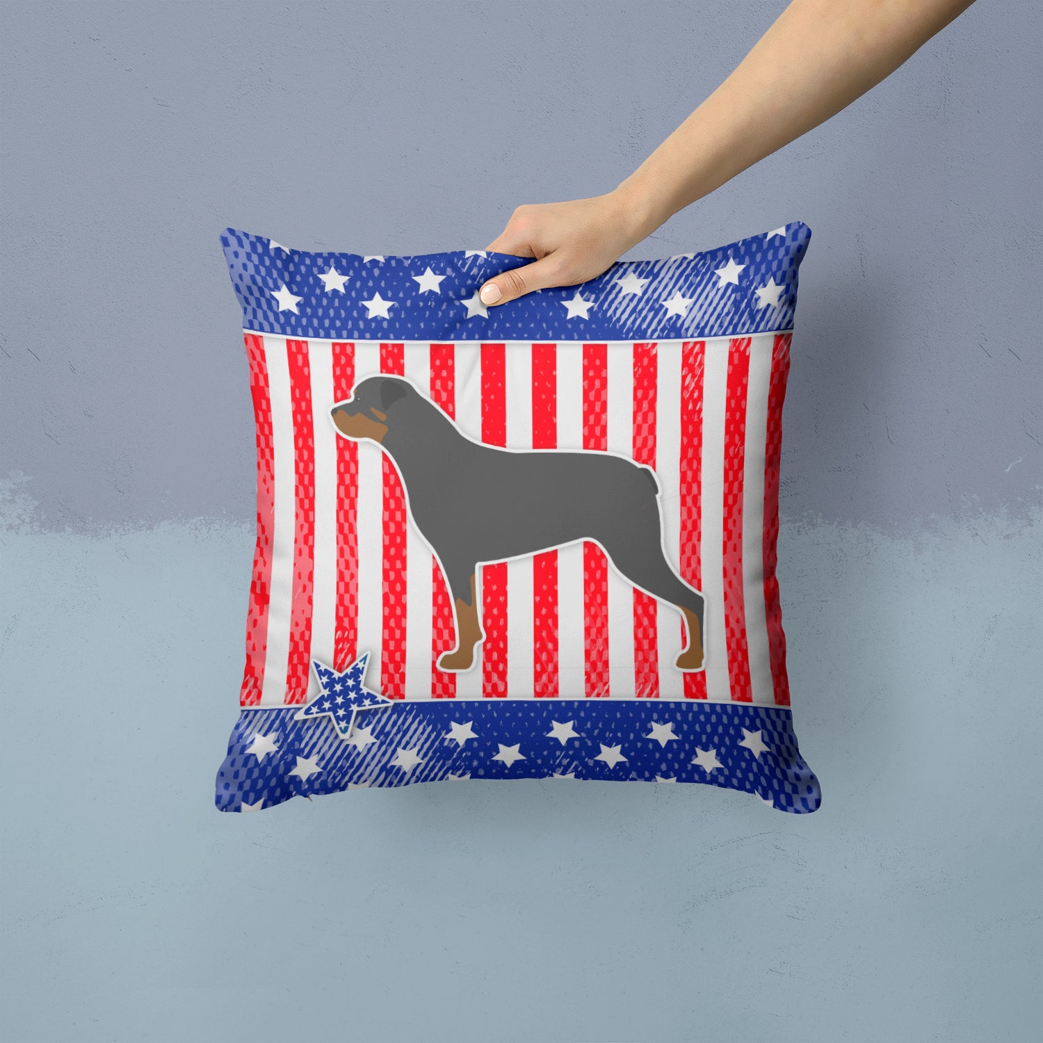 USA Patriotic Rottweiler Fabric Decorative Pillow BB3366PW1414 - the-store.com