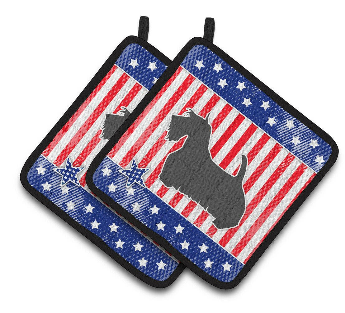 USA Patriotic Scottish Terrier Pair of Pot Holders BB3369PTHD by Caroline's Treasures