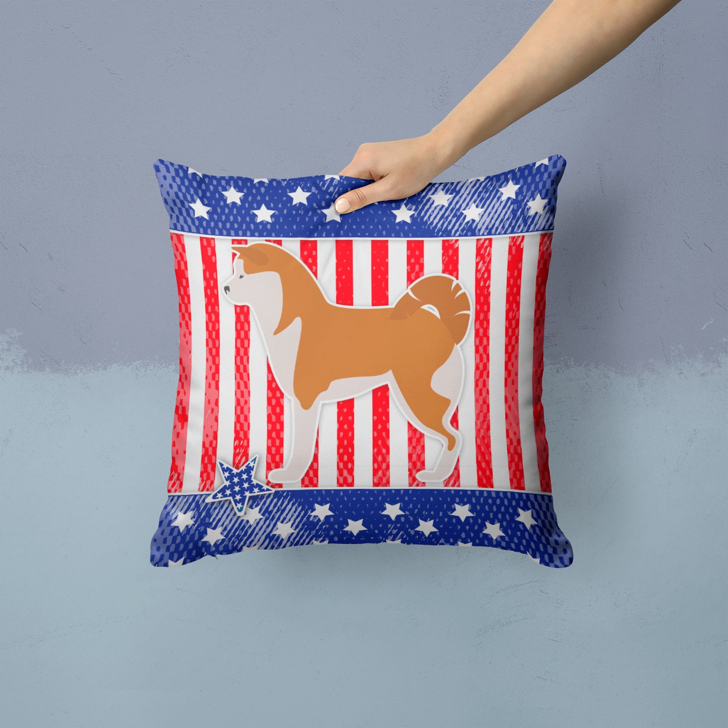 USA Patriotic Akita Fabric Decorative Pillow BB3372PW1414 - the-store.com