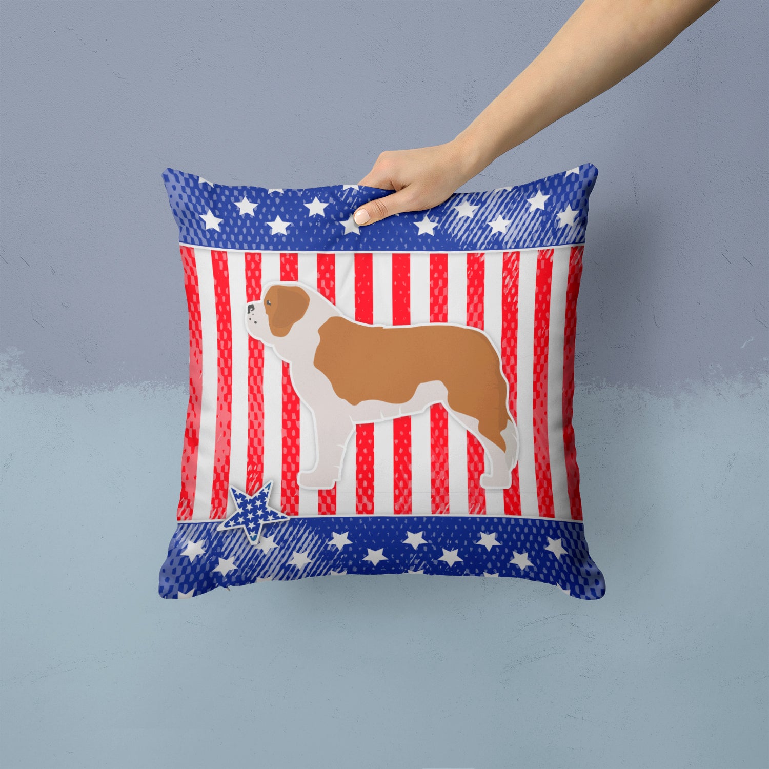 USA Patriotic Saint Bernard Fabric Decorative Pillow BB3376PW1414 - the-store.com