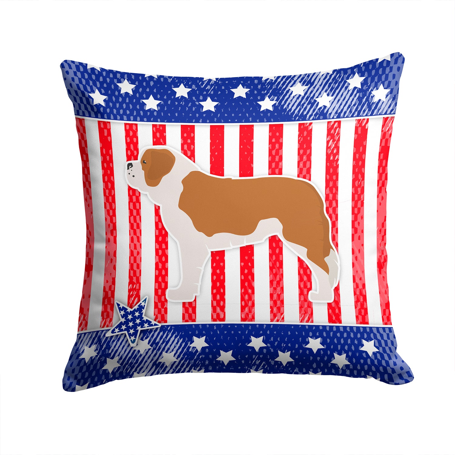 USA Patriotic Saint Bernard Fabric Decorative Pillow BB3376PW1414 - the-store.com