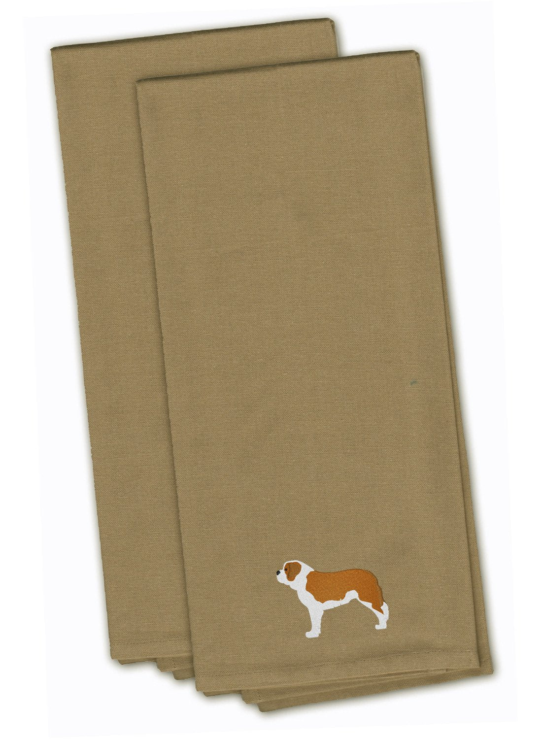 Saint Bernard Tan Embroidered Kitchen Towel Set of 2 BB3476TNTWE by Caroline&#39;s Treasures