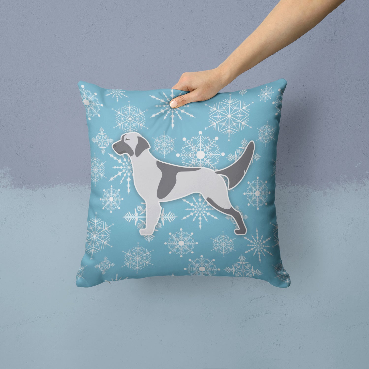 Winter Snowflake English Setter Fabric Decorative Pillow BB3481PW1414 - the-store.com