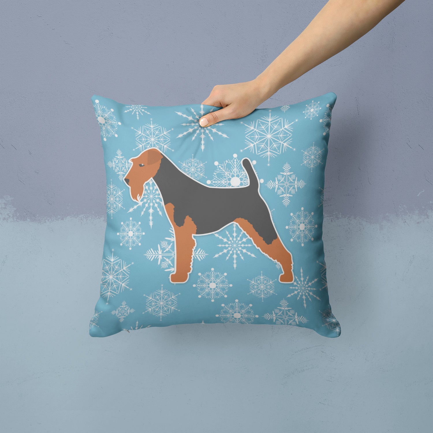 Winter Snowflake Welsh Terrier Fabric Decorative Pillow BB3485PW1414 - the-store.com