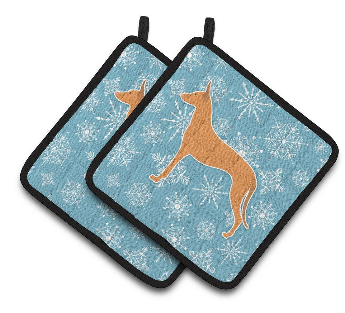 Winter Snowflake Pharaoh Hound Pair of Pot Holders BB3488PTHD by Caroline's Treasures