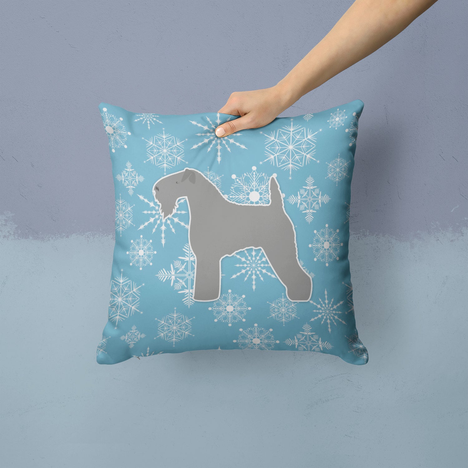 Winter Snowflake Kerry Blue Terrier Fabric Decorative Pillow BB3492PW1414 - the-store.com