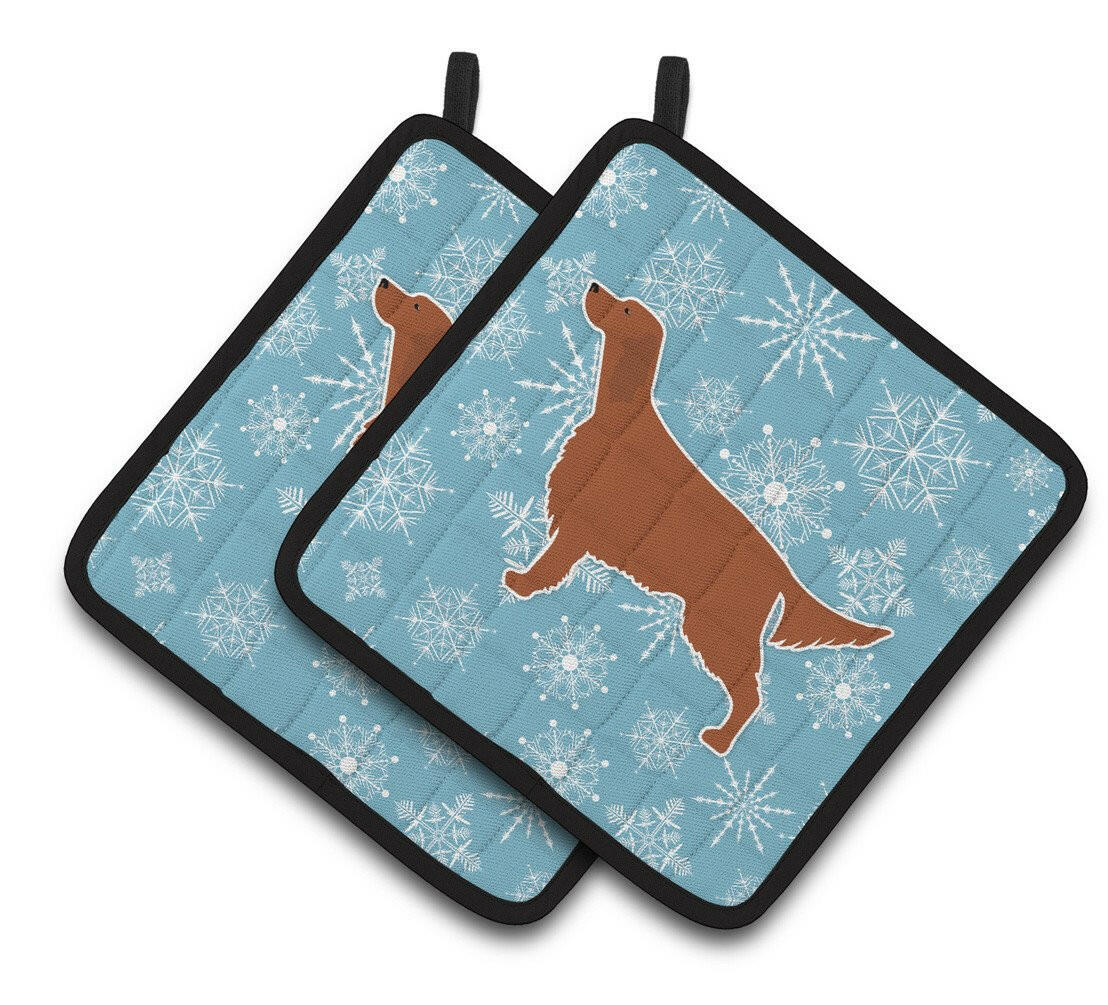 Winter Snowflake Irish Setter Pair of Pot Holders BB3493PTHD by Caroline&#39;s Treasures