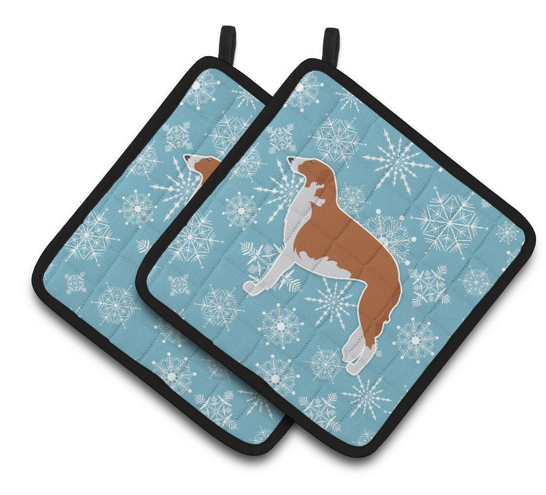 Winter Snowflake Borzoi Russian Greyhound Pair of Pot Holders BB3499PTHD by Caroline's Treasures