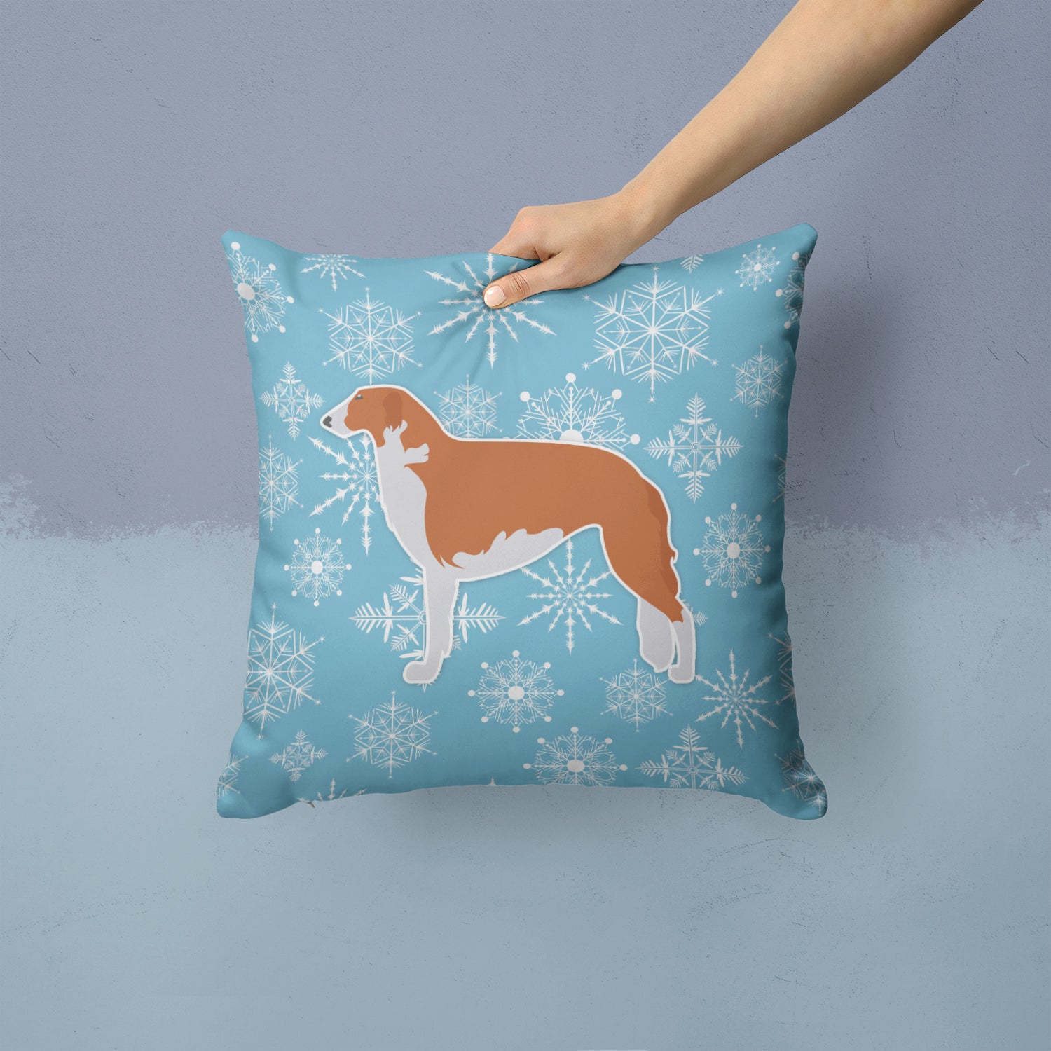 Winter Snowflake Borzoi Russian Greyhound Fabric Decorative Pillow BB3499PW1414 - the-store.com