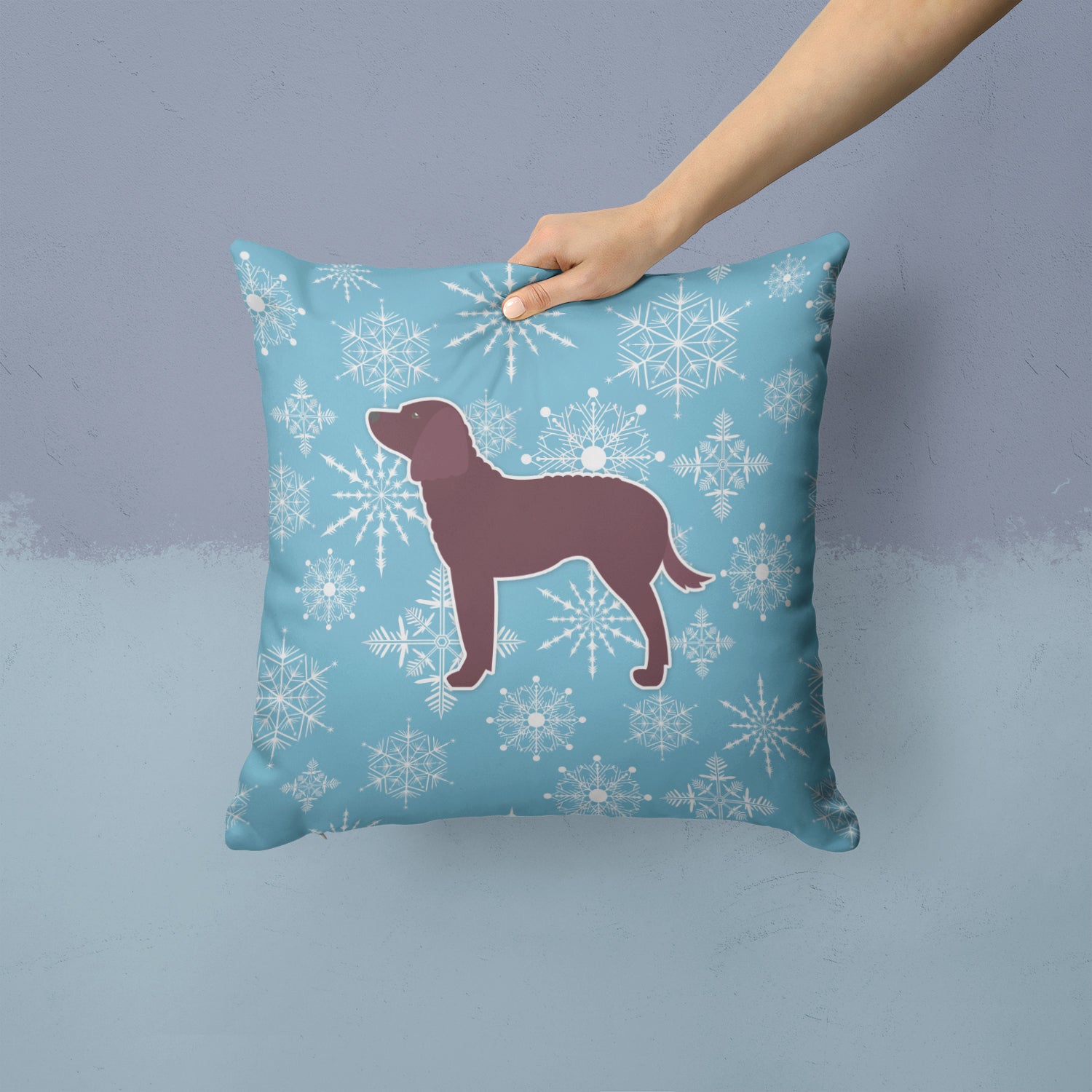 Winter Snowflake American Water Spaniel Fabric Decorative Pillow BB3501PW1414 - the-store.com