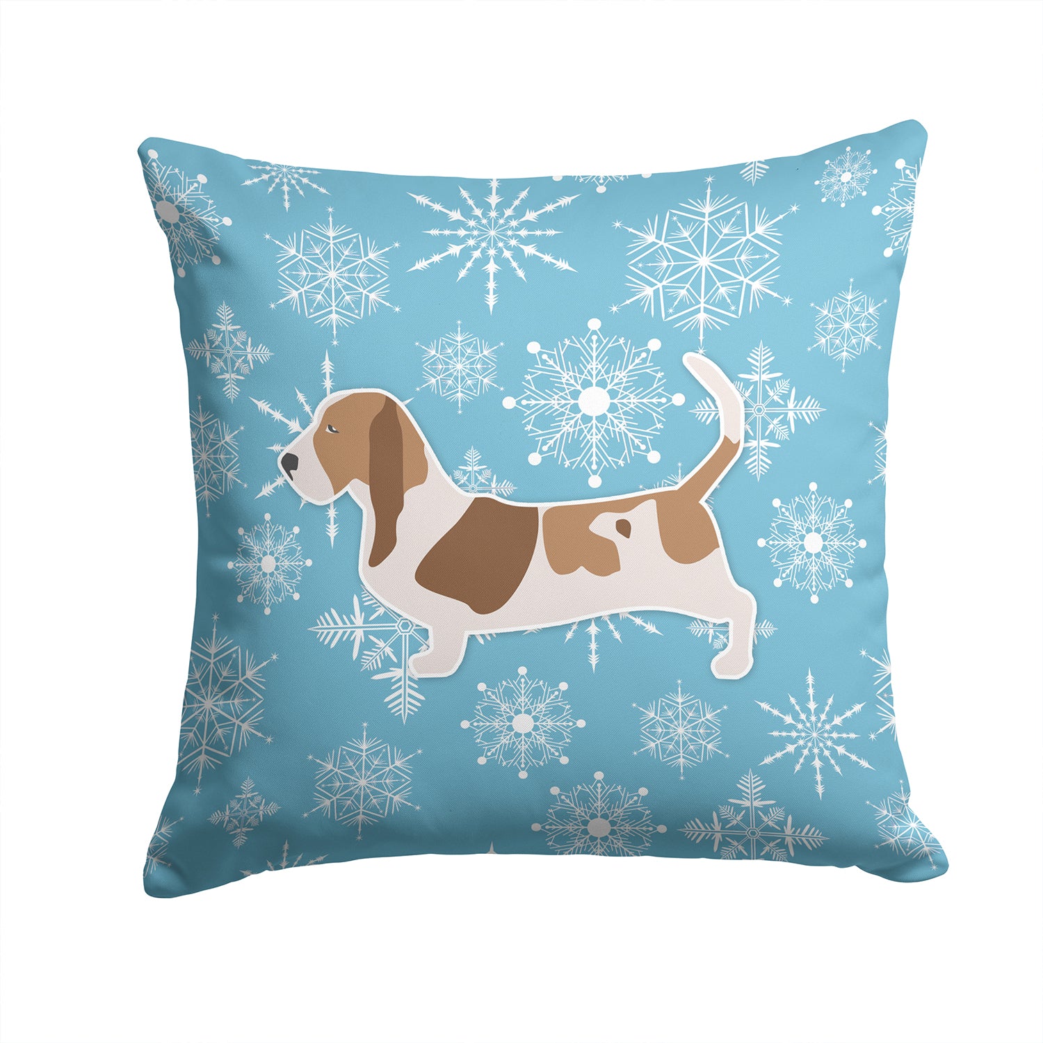 Winter Snowflake Basset Hound Fabric Decorative Pillow BB3502PW1414 - the-store.com