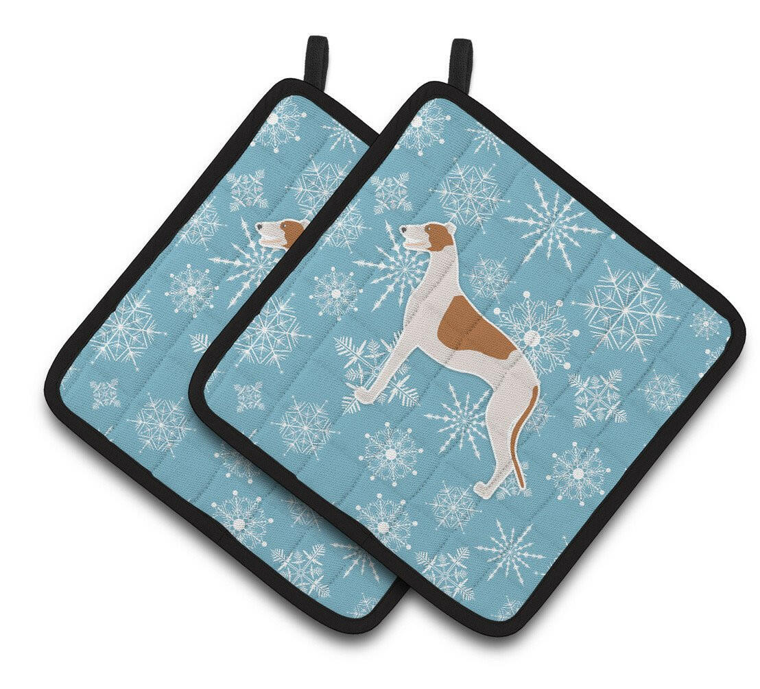 Winter Snowflake Greyhound Pair of Pot Holders BB3505PTHD by Caroline&#39;s Treasures