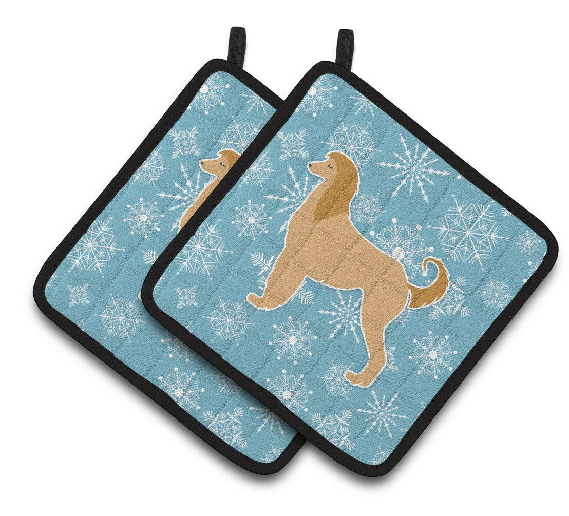 Winter Snowflake Afghan Hound Pair of Pot Holders BB3506PTHD by Caroline's Treasures