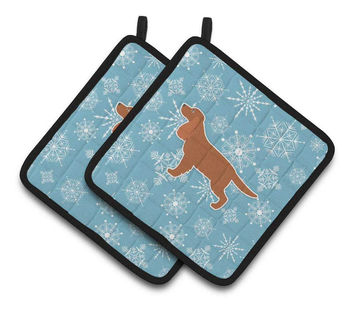 Winter Snowflake English Cocker Spaniel Pair of Pot Holders BB3512PTHD by Caroline&#39;s Treasures